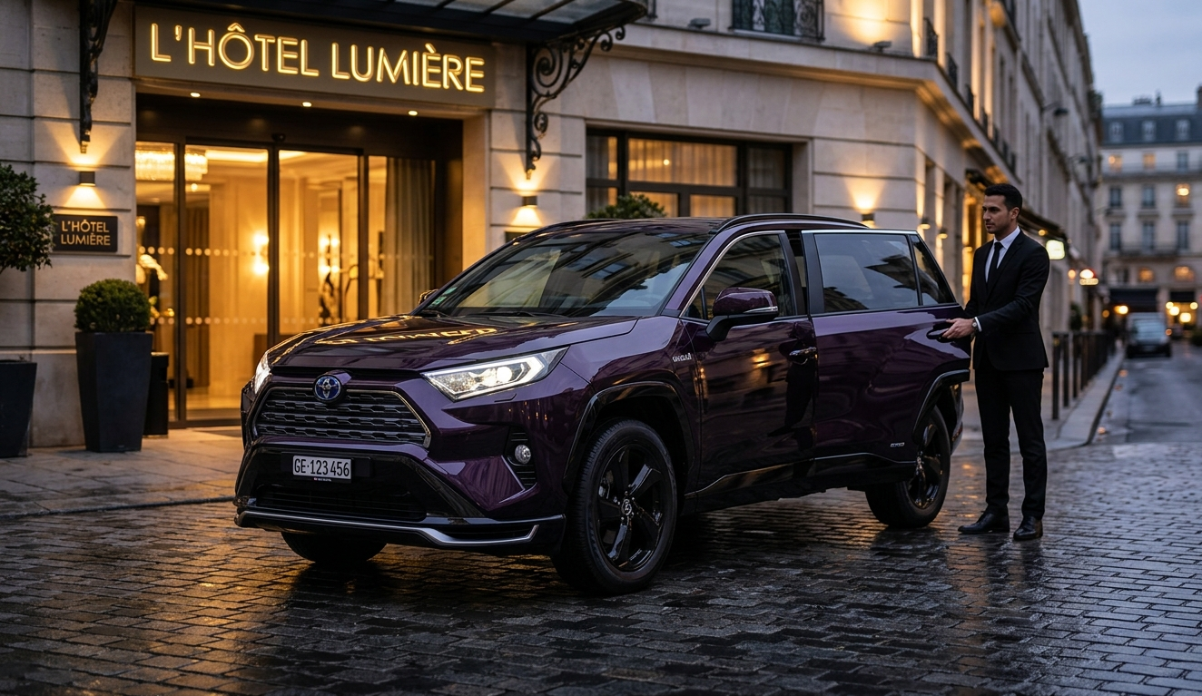 Véhicule VTC Paris : SUV Toyota RAV4 hybride violet foncé avec chauffeur privé
